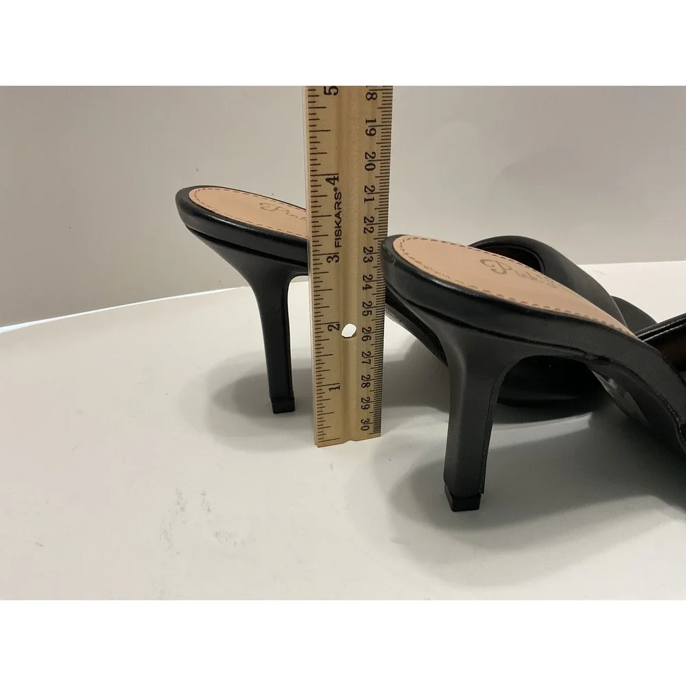 Pink Lily Isley-33 Puffy Heel Black Faux Leather Square Toe Mule Sandals 3